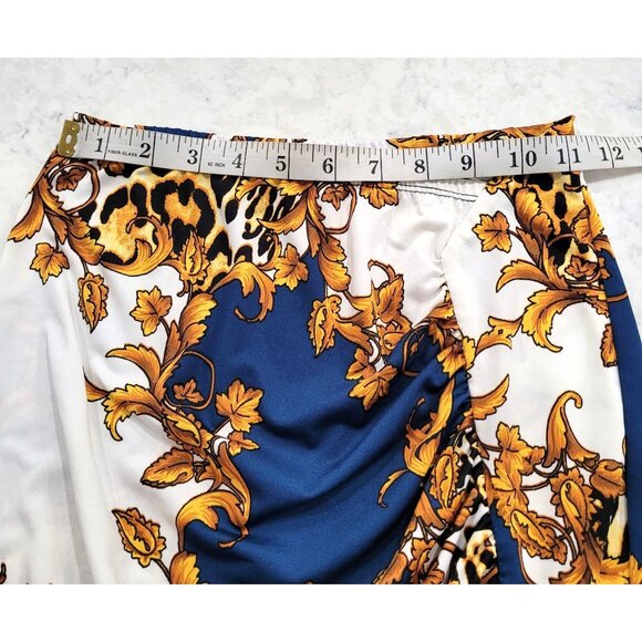 Mistyrose White & Blue Leopard Floral Print Skirt with Ruched Front Size S - Picture 5 of 7
